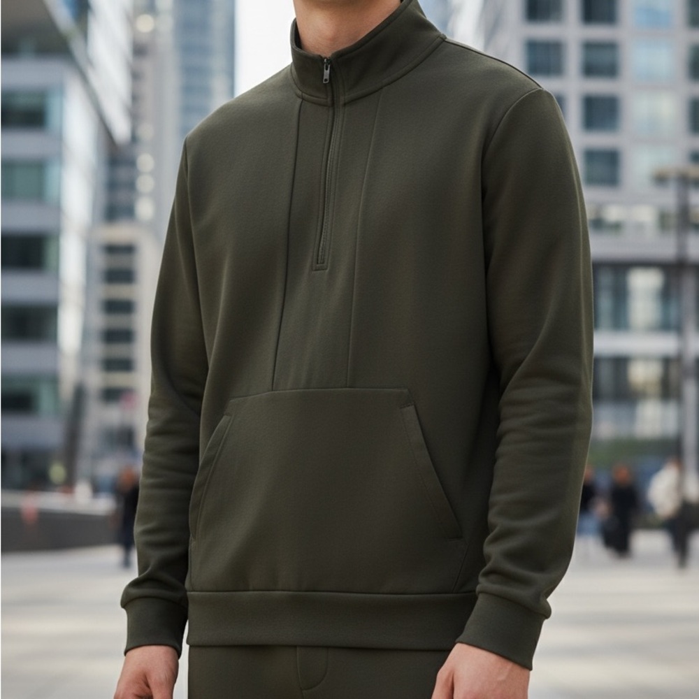 Alphalete Men's Premium Pro Elite Quarter Zip Brown Green Soft‎ Shell Sweatshirt